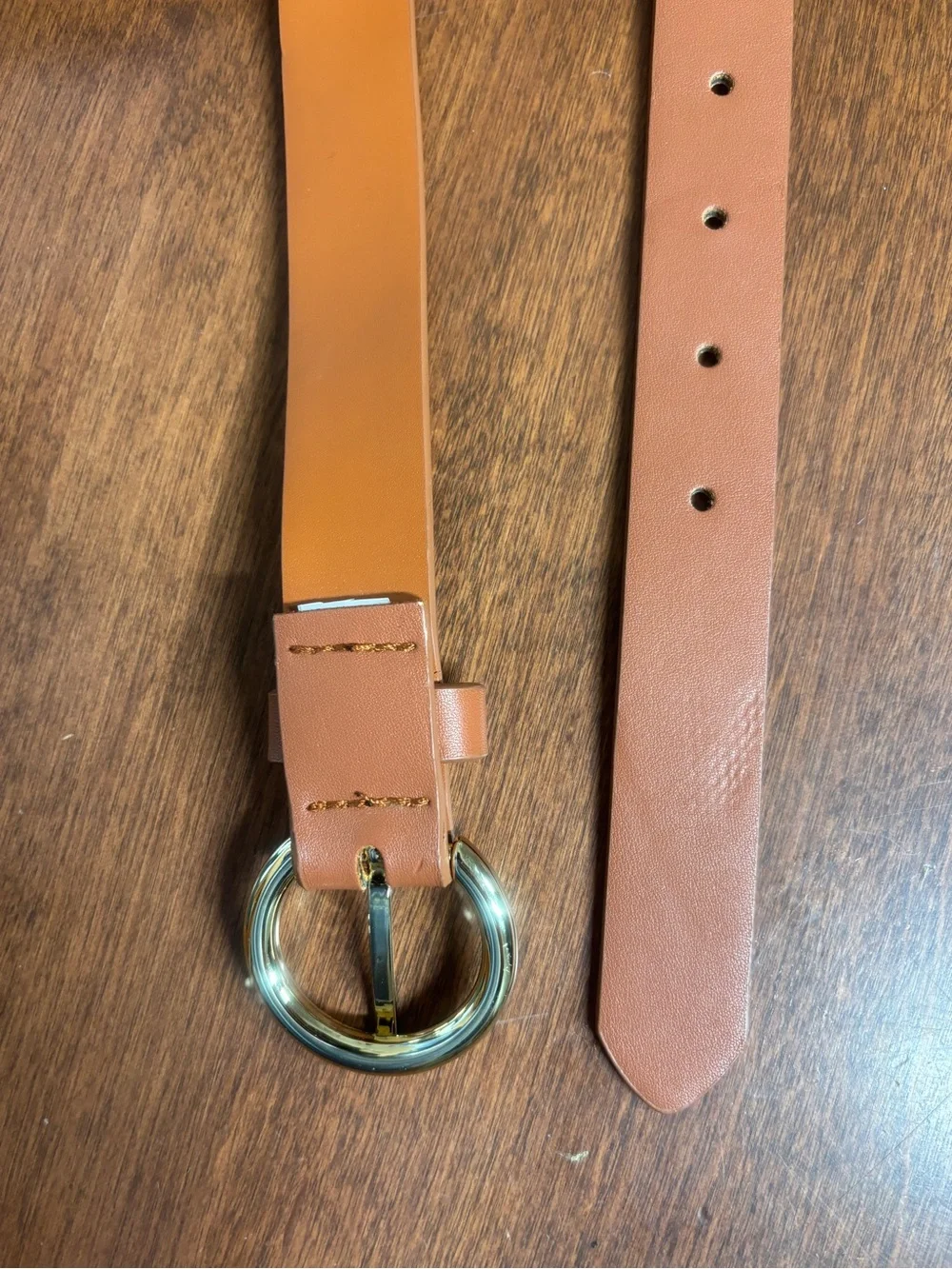 Minimalist Tan Waist Belt with Round Gold Hardware